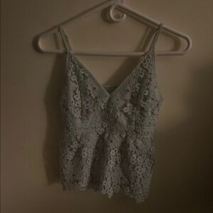 Abercrombie & Fitch Blue Halter Top with Lace Floral Appliqué